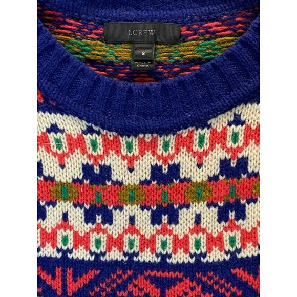 Vintage J Crew Lambswool Classic Fair Isle Sweater Size S Boxy Oversized Warm - Picture 4 of 6